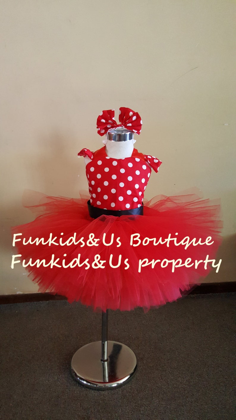 Minnie mouse inspired boutique handmade Dress knee length size Red polka dot Classic dress