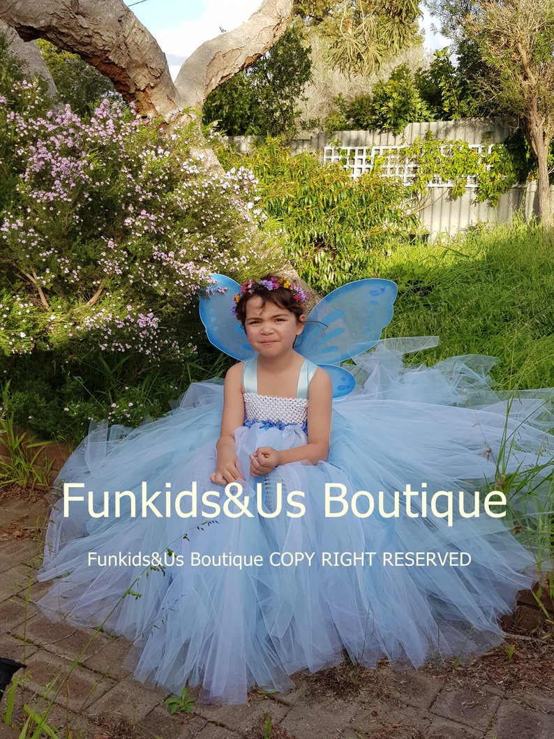 Clothing Girls Clothing Blue Fairy Tutu Dress With Wings Fairy Dress Birthday Costume Fairy Outfit Fairy Dress Garden Fairy Costume