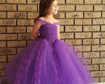 Purple Gown Tutu Dress -Princess Dress-  Stunning Princess Purple Glittery Gown dress inspired by FunkidsandUs Boutique