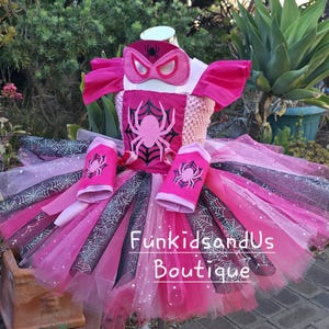 Roze spin superheldenkostuum voor meisjes - Sparkle Spidey Girl-kostuum - Gepersonaliseerde superheldjurkset afbeelding 12