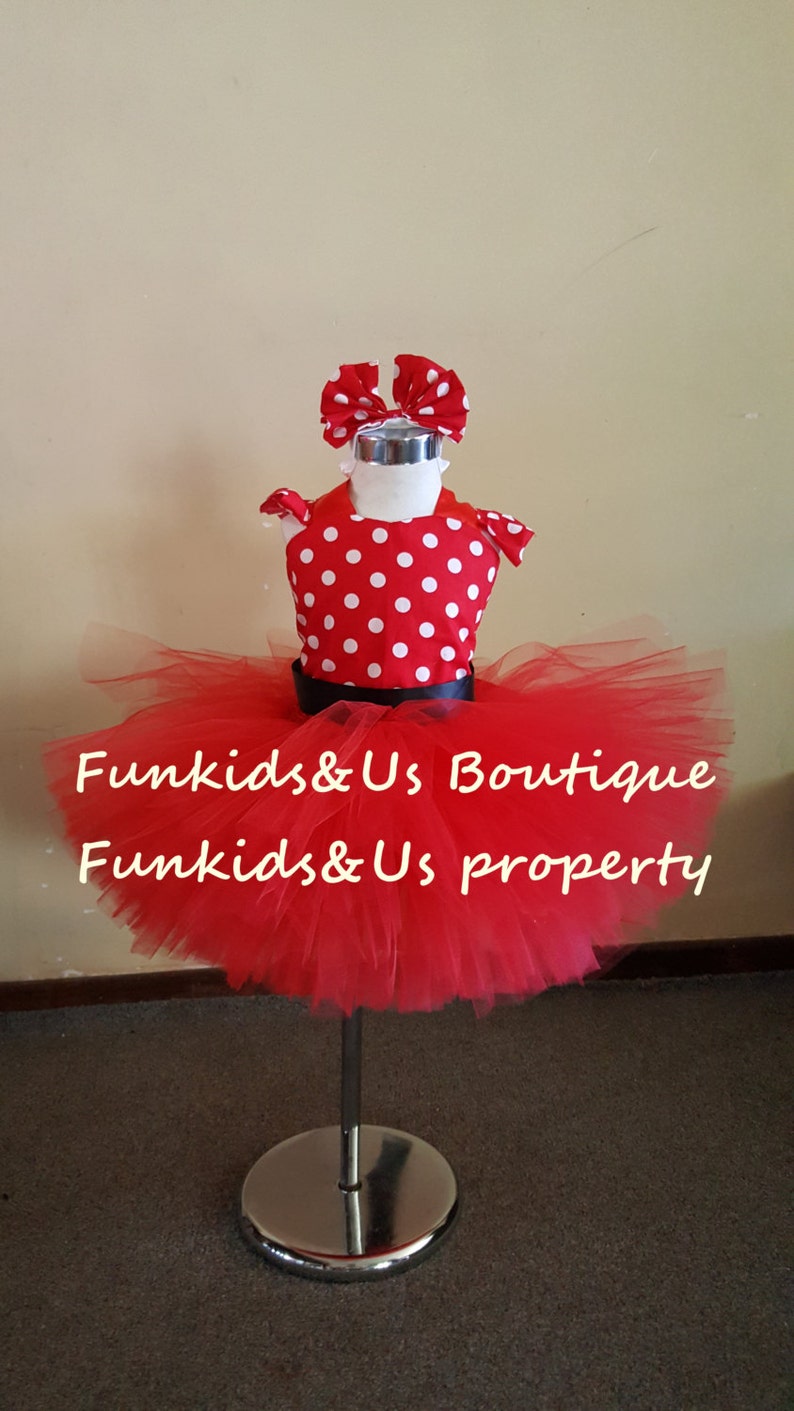Minnie mouse inspired boutique handmade Dress knee length size Red polka dot Classic dress
