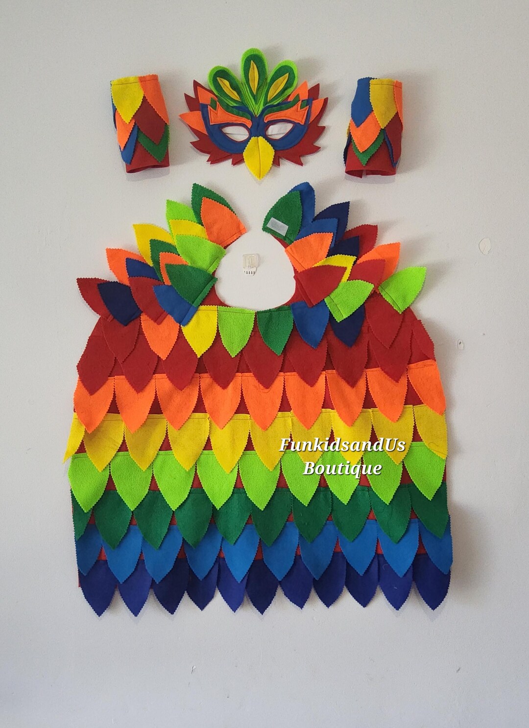 Felt Bird Costume Cape: Rainbow Parrot Wings, Mask & Cuffs - Etsy