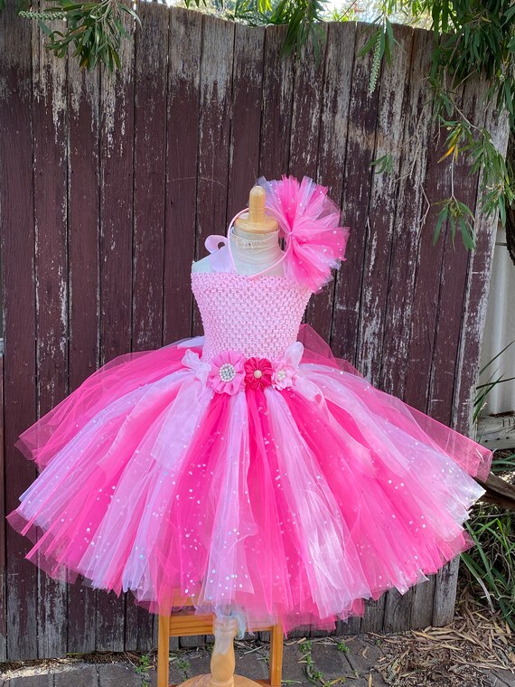 Abito Tut&ugrave; Principessa Per Bambine - Gonna In Tulle Arcobaleno Con Fascia Fiori E Fiocco