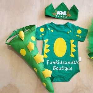 Dinosaur Outfit: Cotton Shirt, Felt Crown & Tail - Baby, Toddler