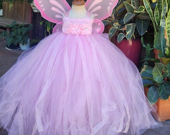 Pink  Fairy Tutu Dress with Wings - pink Fairy Dress - Garden Fairy Costume - Fairy Dress Birthday Costume - Fairy outfit