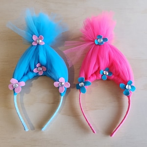Tulle poppy Headband - Pink Blue Headband -Birthday Party Headband - Girl Party wig Headband - Baby Girl Tulle Headband