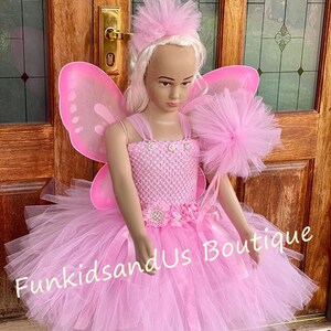 Pink Fairy Tutu Dress Fairy birthday Fairy Costume tutu , headband, wand and wings Pink Baby tutu dress knee length tutu image 2