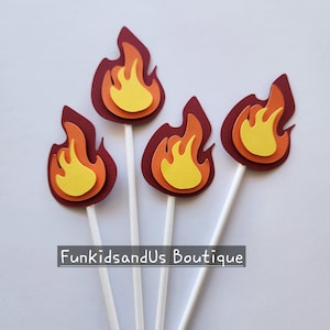 Flame topper - flame paper party topper - fire paper topper - fireman topper party decoration - 12pcs birthday topper