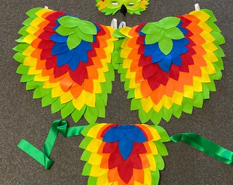 Bird Wings Costume Kids  - Bright Bird Lorikeet bird wings, tail and Mask - Kids Bird wings costume- Bird wings-