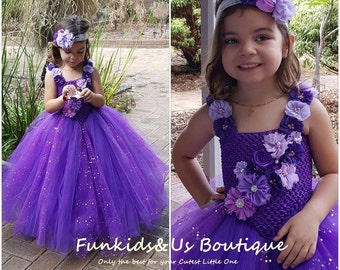 Purple Glittery Tulle Flower Girl Tutu Dress: Wedding Junior Bridesmaid Gown