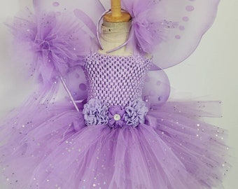 Lavender Fairy Tutu Dress - Fairy Tutu Dress with headband  wings-Lavender tutu - Lavender dress -Lavender knee length dress - Baby dress