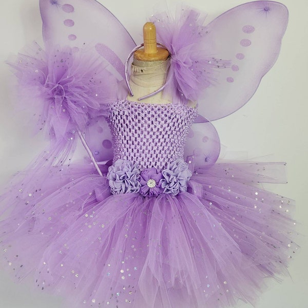 Lavender Fairy Tutu Dress - Fairy Tutu Dress with headband  wings-Lavender tutu - Lavender dress -Lavender knee length dress - Baby dress