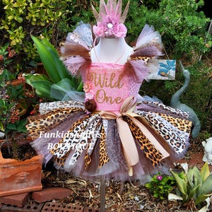 Vestido de tule estampado Safari Wild One para bebê - Vestido safari boho chic - Vestido tutu com estampa animal para aniversário - Roupa de selva para bebê Wild One