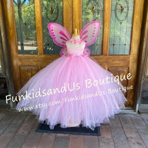 Pink  Fairy Tutu Dress with Wings - Fairy Dress - Garden Fairy Costume - Fairy Dress Birthday Costume - Fairy outfit