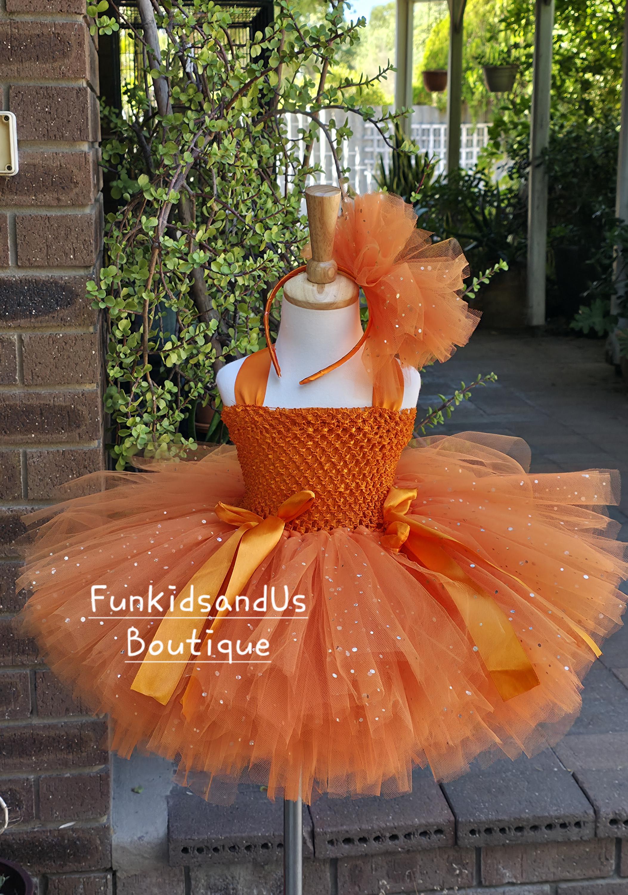 orange tutu dress Handmade Sparkly Orange Tutu Dress: Halloween Pumpkin Fairy Costume