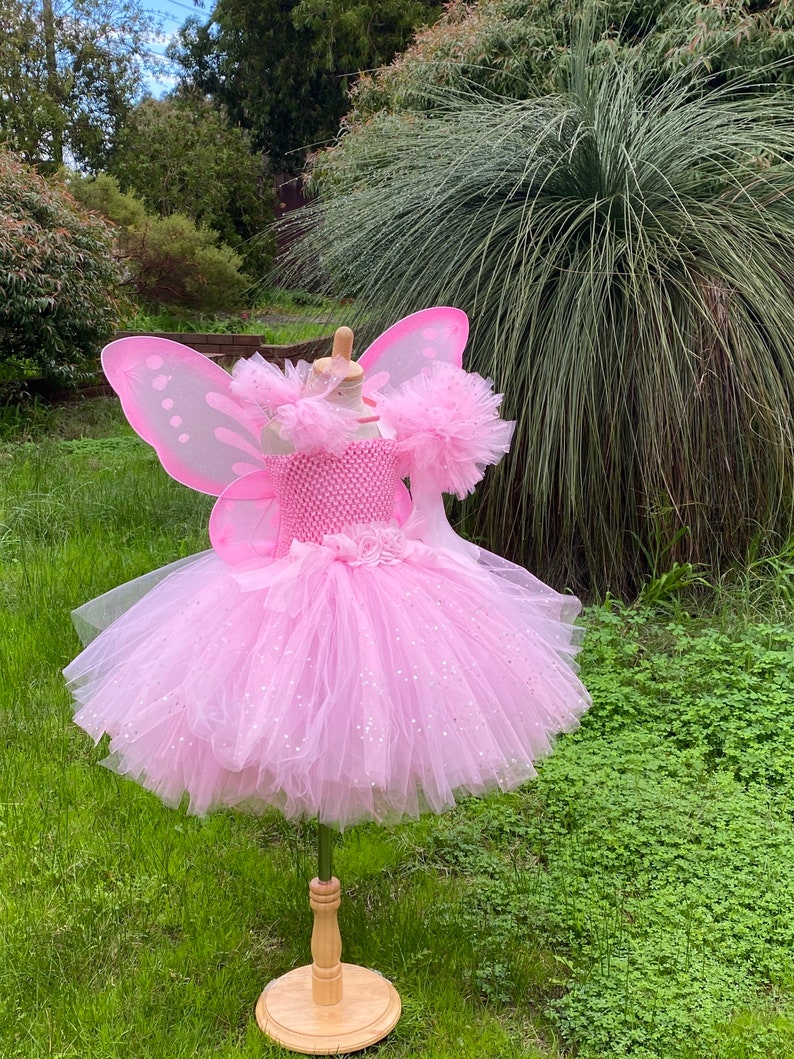 Pink Fairy Tutu Dress Fairy Tutu Dress with wings-Pink tutu Dress birthday tutu Baby tutu outfit image 2