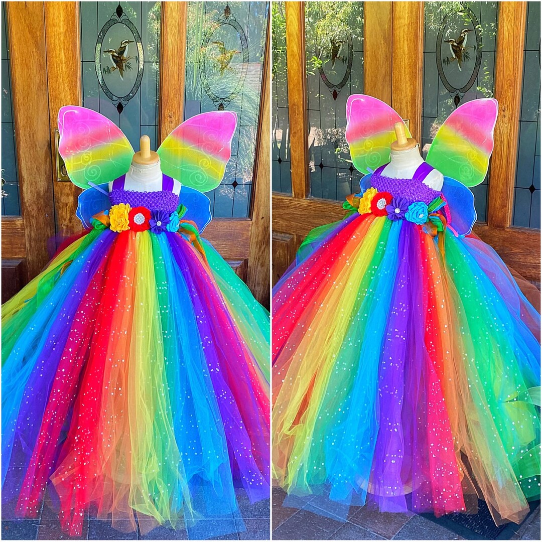 Rainbow Sparkle Fairy Tutu Dress With Wings Rainbow Fairy Dress