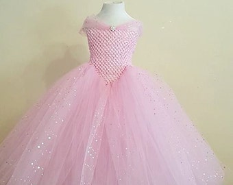 Pink  Gown Tutu Dress -Princess Dress-  Stunning Pink  Glittery Gown dress inspired by FunkidsandUs Boutique