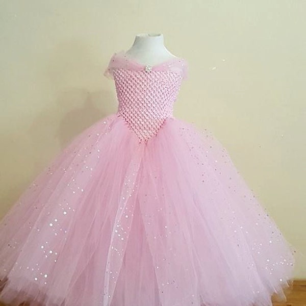 Pink  Gown Tutu Dress -Princess Dress-  Stunning Pink  Glittery Gown dress inspired by FunkidsandUs Boutique