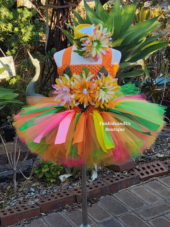tropical neon dress Tropical Flower Girl Tutu Dress: Neon Luau Outfit With Headband