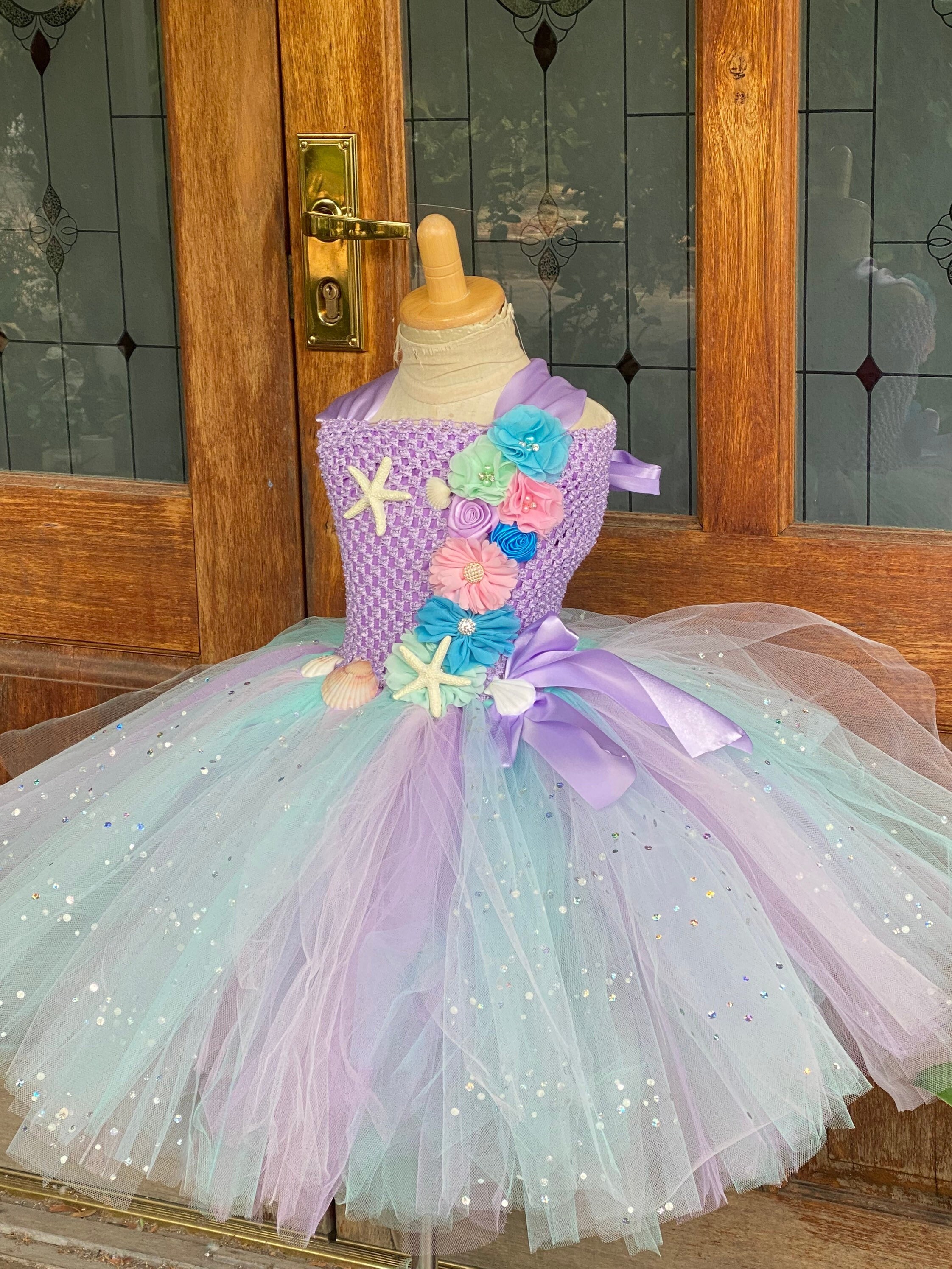 Pastel Mermaid Tutu Dress knee length dress - mermaid birthday dress - Pastel Baby Dress- under the sea Dress for smash cake tutu