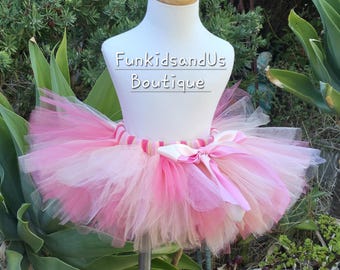 Falda tutú de tul rosa ruborizado: atuendo para el primer cumpleaños de niña, accesorio para aplastar pastel