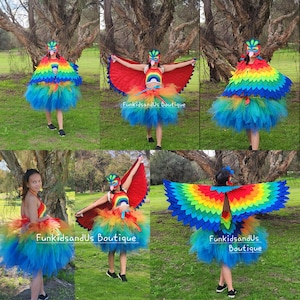 Handmade Adult Parrot Costume: Rainbow Wings, Mask, Tail & Tutu Skirt
