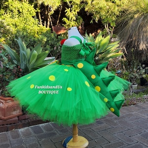 Green Tulle Dino Outfit with Spikes– Dinosaur Birthday Tutu Dress calf length-  Green Dinosaur Tutu with detachable Tail–Girl Dinosaur Dress