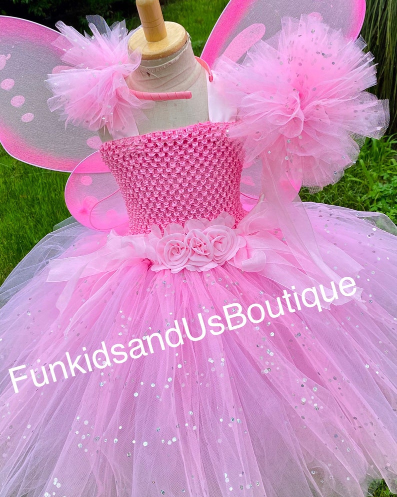 Pink Fairy Tutu Dress Fairy Tutu Dress with wings-Pink tutu Dress birthday tutu Baby tutu outfit image 4