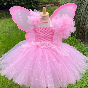 Pink Fairy Tutu Dress Fairy Tutu Dress with wings-Pink tutu Dress birthday tutu Baby tutu outfit image 1