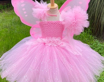 Pink Fairy Tutu Dress - Fairy Tutu Dress with wings-Pink tutu Dress- birthday tutu- Baby tutu outfit