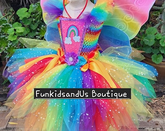 Gonna Tutù Arcobaleno Per Bambina - Abito Principessa Con Fascia Fiori, Per Feste E Ballo - Foto 8