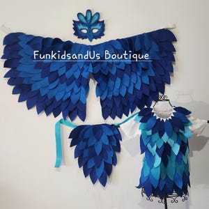 Bower Vogel Kostüm - Blauer Vogel Kostüm für Kleinkinder, Kinder, Teenager und Erwachsene - Vogelflügel Schwanzmaske und Hemd - Bower Australian Bird Kostüm