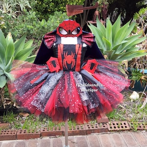 Spider Hero Girl Tutu Costume with Mask and Cape– Red & Black Spider Superhero Tutu Dress for Kids –Spider Style dress Theme