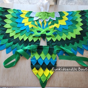 Handmade Green Bird Costume: Felt Wings & Mask - Kids Cosplay