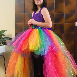 Glitter High Low Tulle Dress- Rainbow Sparkly Dress - – Pride Outfit for  Girls- Rainbow Unicorn-Inspired Dress – Sparkly High Low Gown