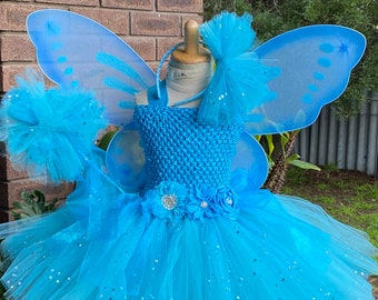 Turquoise blue glitter tulle tutu  Fairy Tutu Dress - Fairy Tutu Dress with wings- blue  tutu - Blue dress knee length dress