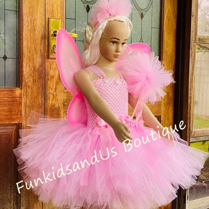 Pink Fairy Tutu Dress Fairy birthday Fairy Costume tutu , headband, wand and wings Pink Baby tutu dress knee length tutu image 3