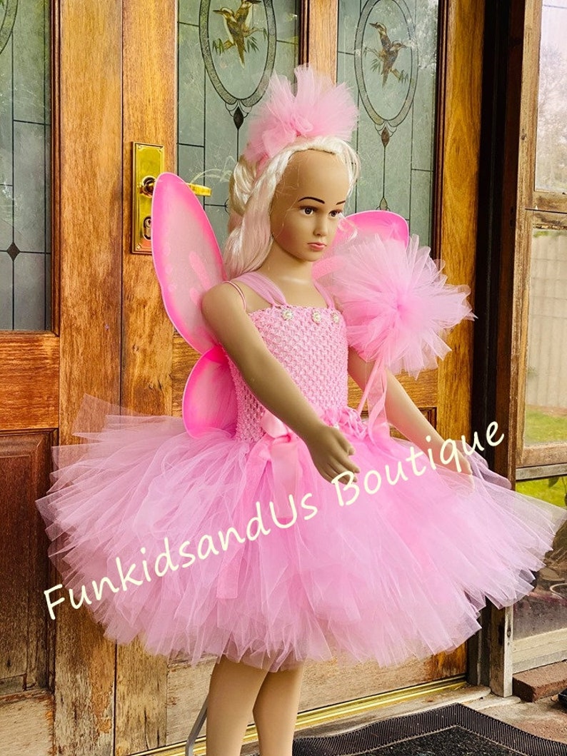 Pink Fairy Tutu Dress Fairy birthday Fairy Costume tutu , headband, wand and wings Pink Baby tutu dress knee length tutu image 3