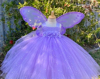 Lavender Glitter tulle  Tutu Dress with Wings - Lavender Fairy Dress - Lavender  Fairy Costume - Fairy Dress Birthday Costume - Fairy outfit