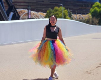 Adult Tutu - Blue Tulle Skirt - Bridal Tutu - Adult Full length Tutu - Adult Tulle Skirt - Rainbow Neon Tulle Skirt - Neon Rainbow skirt