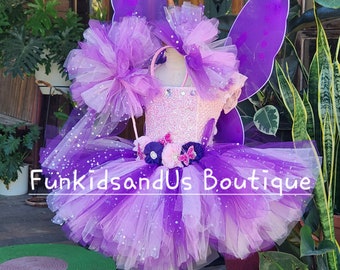 Pink Purple butterfly Fairy Tutu Dress - Fairy Tutu Dress with wings- tutu Dress- birthday tutu-  butterfly fairy tutu