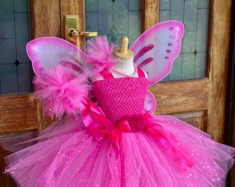 Sparkly Hot Pink Fairy Tutu Dress with Wings & Headband