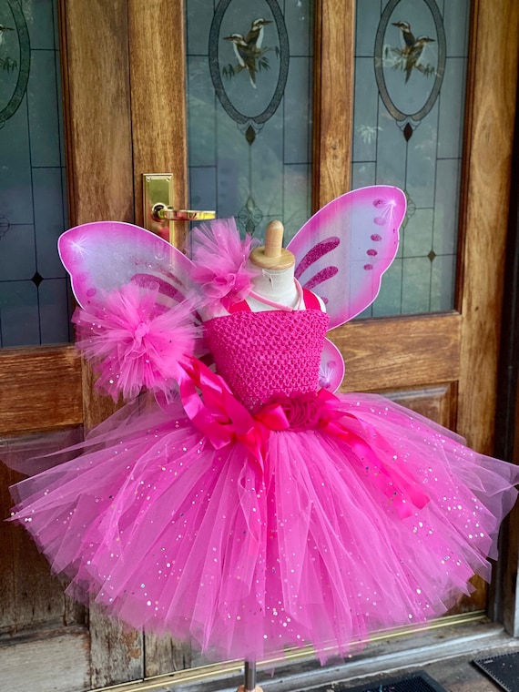 Baby Girls Pink Butterfly Fairy Dress Kids Glitter Tulle Dress Outfit  Children Birthday Halloween Christmas Costumes Party Dress