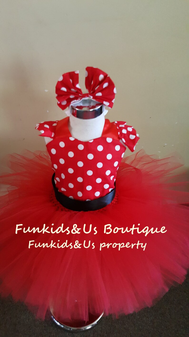 Minnie mouse inspired boutique handmade Dress knee length size Red polka dot Classic dress