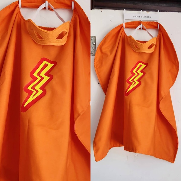 Personalized  Kid Cape  Flash  Cape and Mask - Super Hero  Kid Capes- Super Hero Kids Birthday Party Favors- kids/adult size