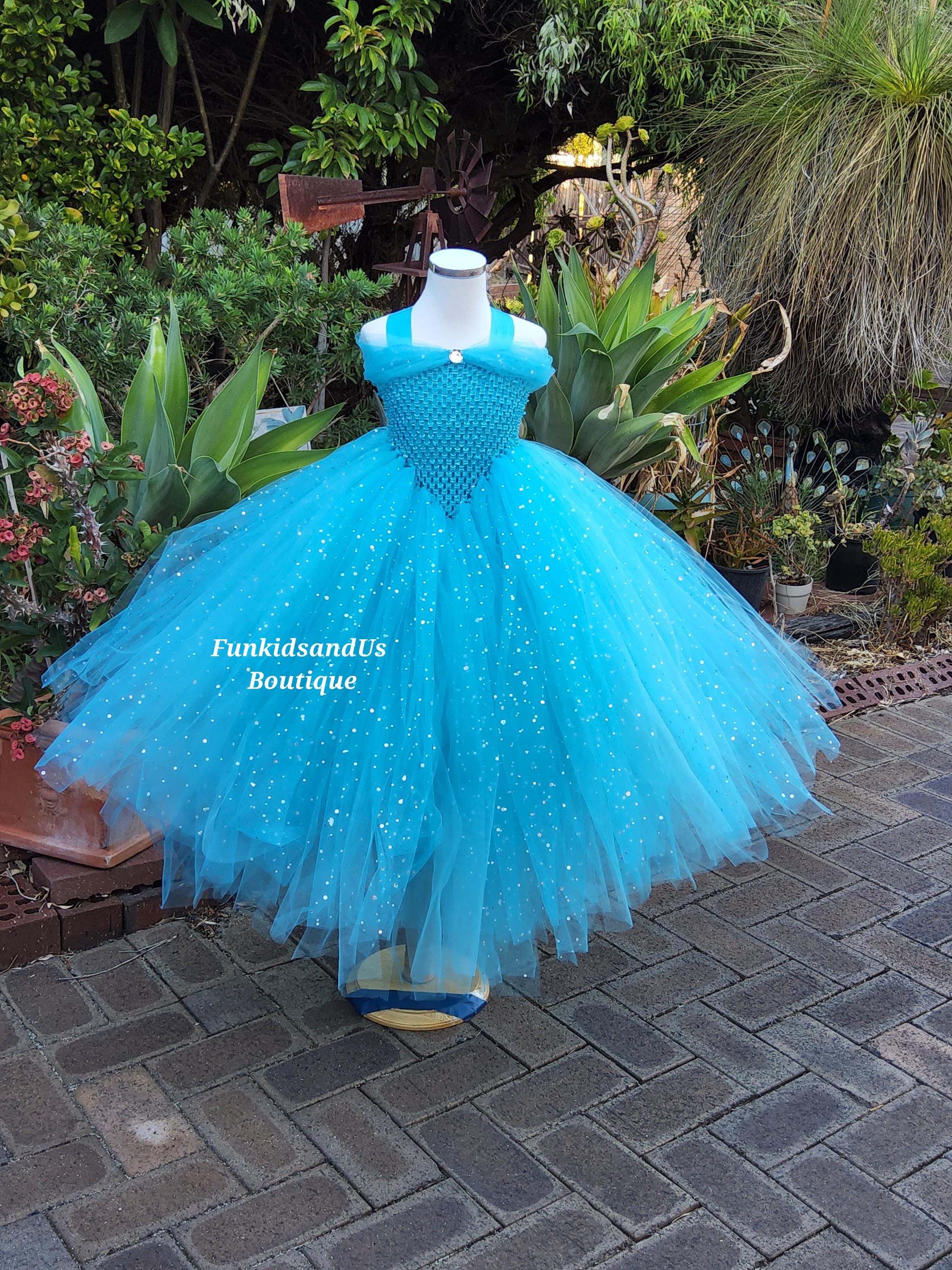 Turquoise Glitter Tulle Tutu Dress: Rhinestone Bodice, Full Length Gown Turquoise Glitter Tulle Tutu Dress: Rhinestone Bodice, Full Length Gown