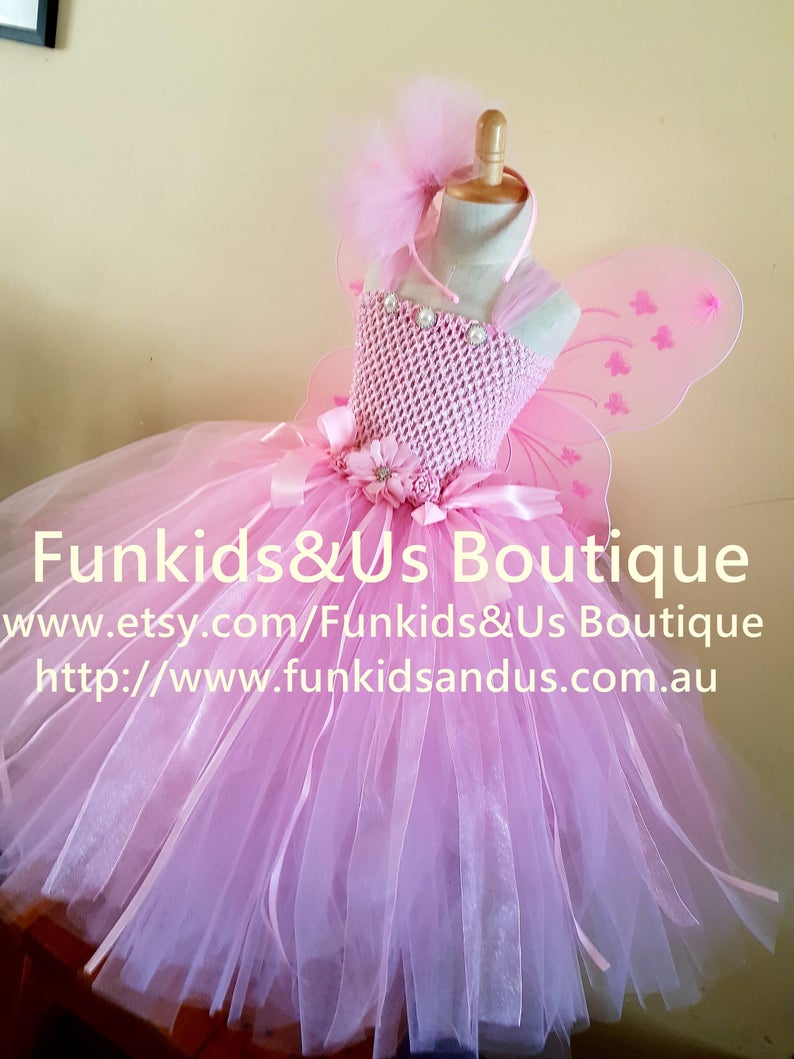 Pink Fairy Tutu Dress Fairy birthday themes Tea length tutu dress with matching headband wins image 3