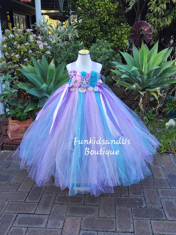 Mermaid Princess Tulle Dress: Aqua, Purple & Lilac - Seashell
