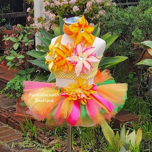 Tropical Flower Tutu Set – Hawaiian Luau Birthday Outfit for Girls - 2 piece outfit crop top and skirt - Bright Luau Tutu Dress Hula-Themed
